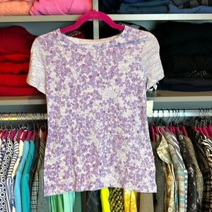 Talbots lavender with flower print short sleeve top size XS NWT